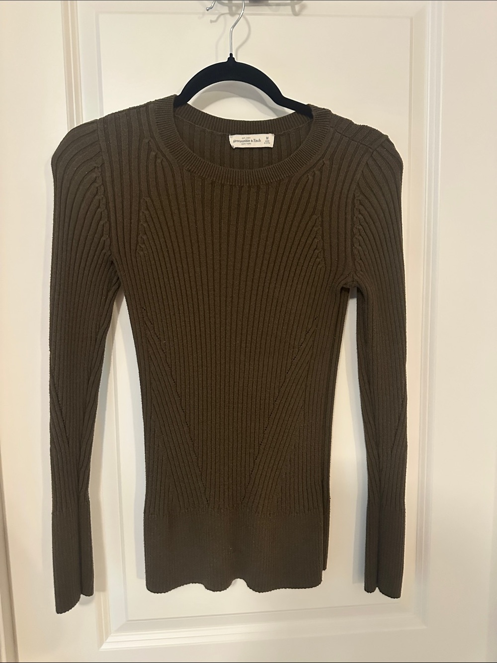 Abercrombie & Fitch Olive Ribbed Crewneck Sweater